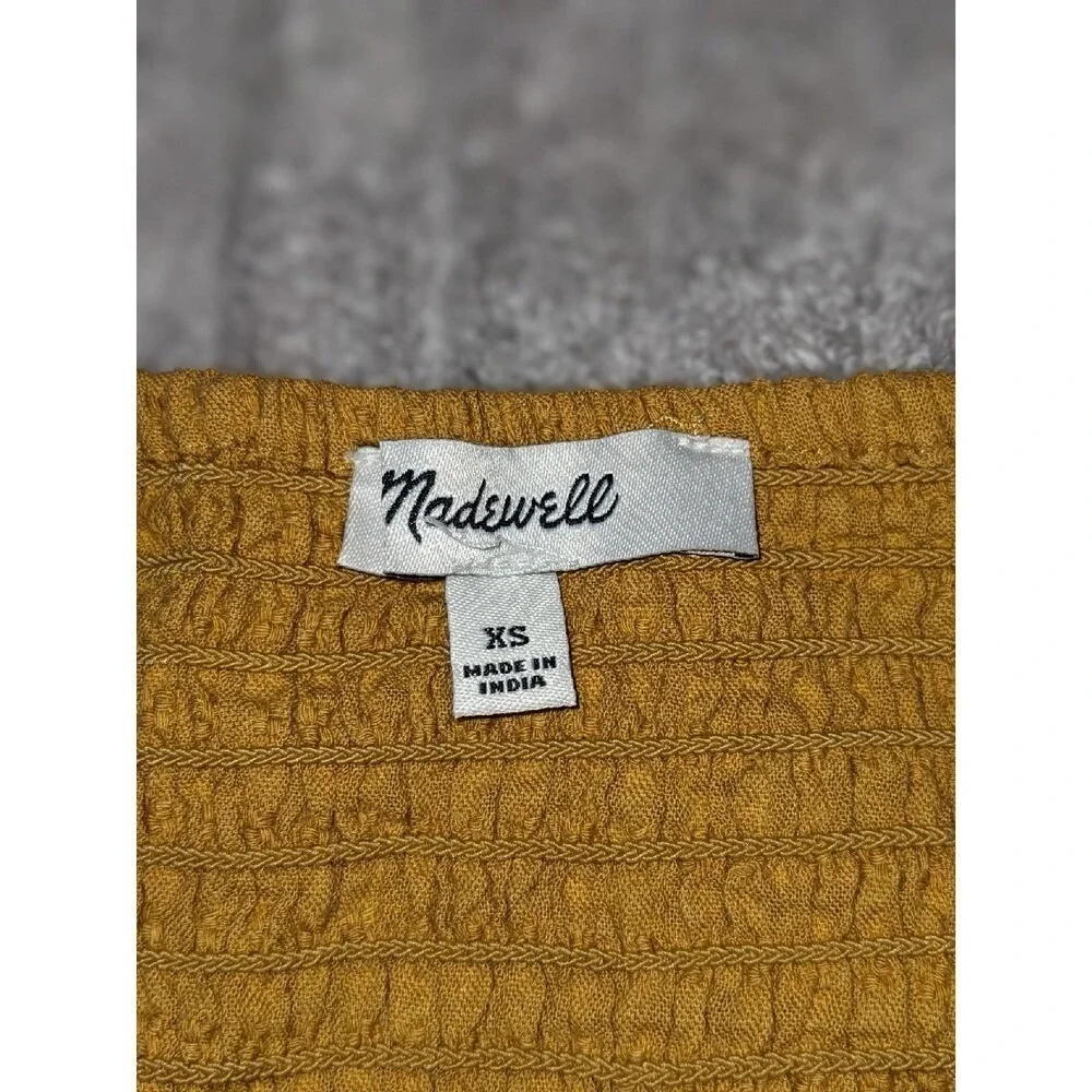 Madewell‎ Smocked Top Square Neck Puff Sleeve Blouse Yellow Gold XS